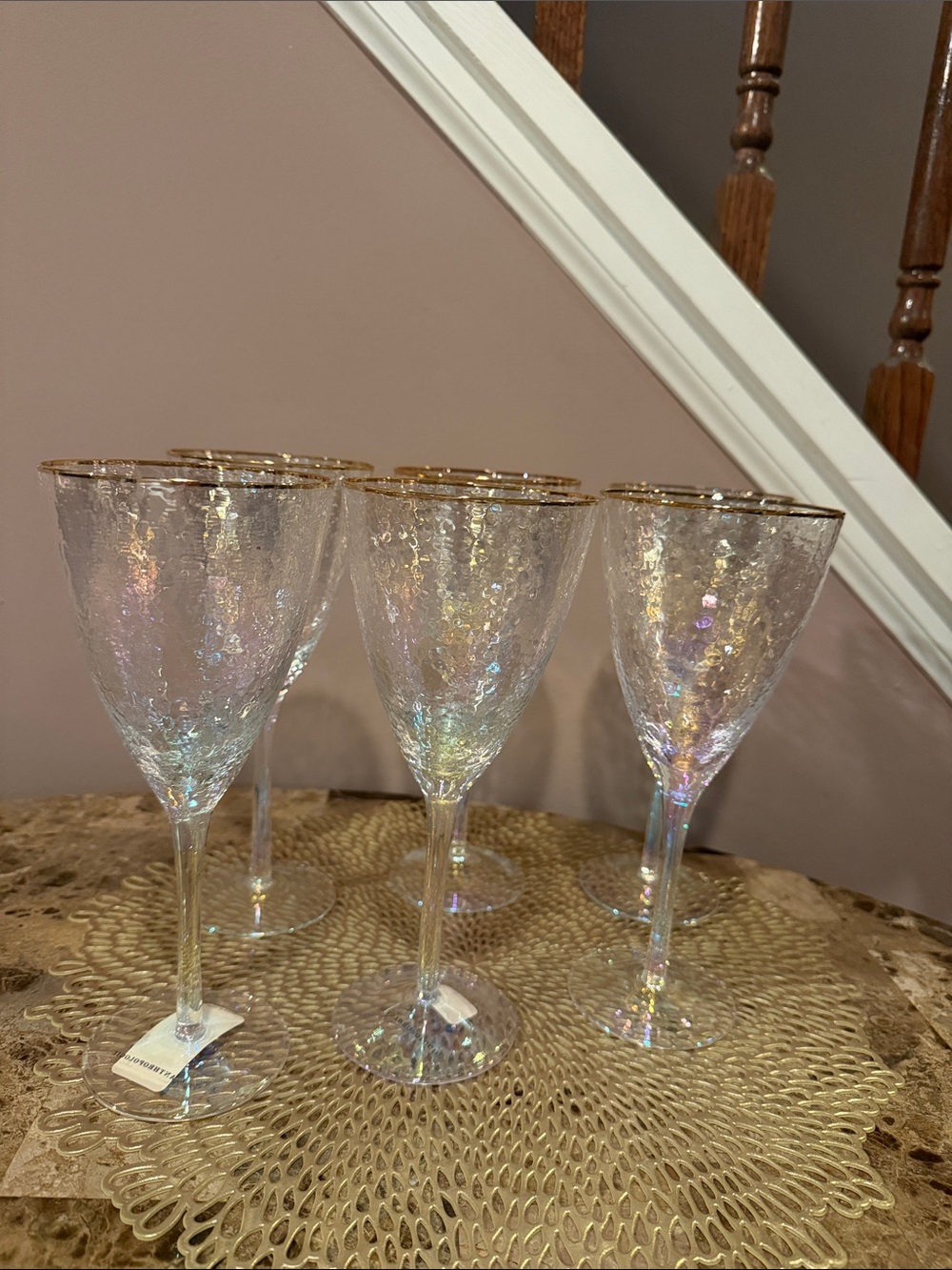 Anthropologie Zaza Lustered 24k Accent Wine Glasses, Set of 6